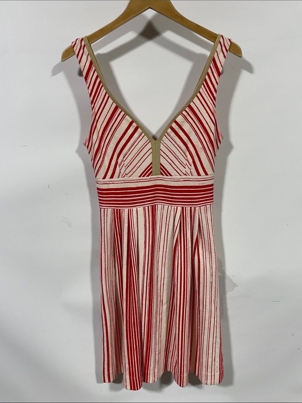 Anthropologie Red & White Striped V-Neck Sleeveless Dress